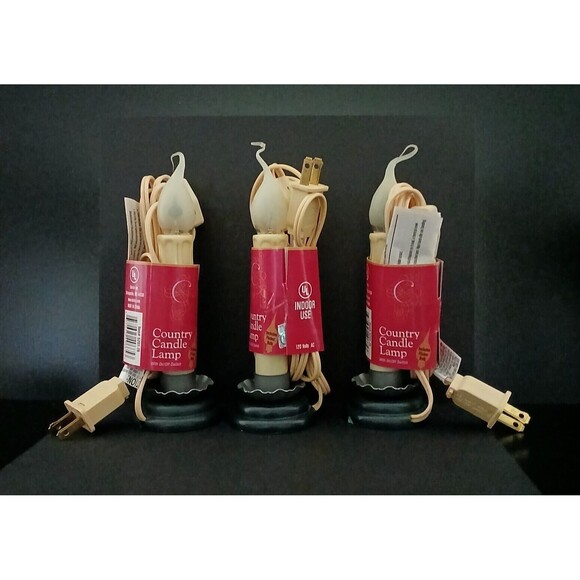 NEW 9" Set of 3 Country Candle Lamp Silicone Flickering Bulb Corded Holiday Deco - Picture 1 of 7